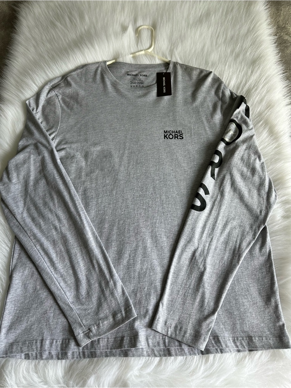 Michael Kors Men's Long-Sleeve Logo Tee - Gray Sz XL NWT